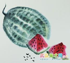 吃瓜国画作品,一幅描绘夏日田园生活的国画佳作